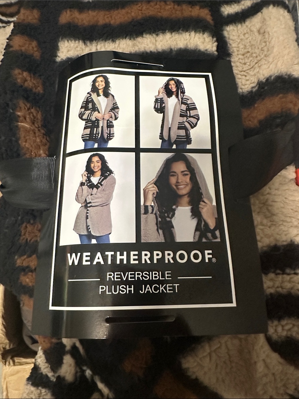 Weatherproof Reversible Plush Jacket in Neutral Stripe and Taupe